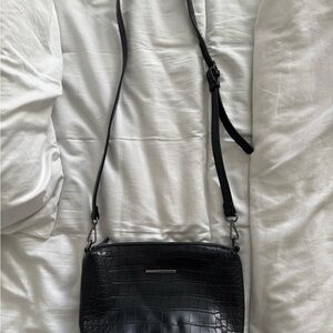 Black Croc-Embossed Crossbody Bag
